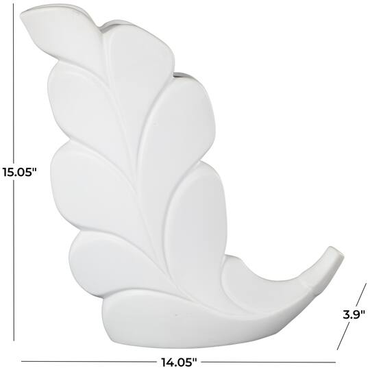 15" White Leaf Ceramic Slanted Decorative Vase